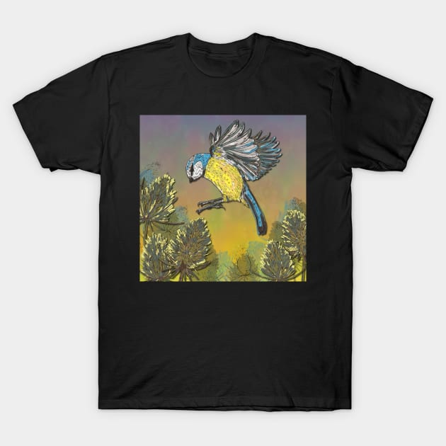 Blue Tit and Teasels T-Shirt by lottibrown